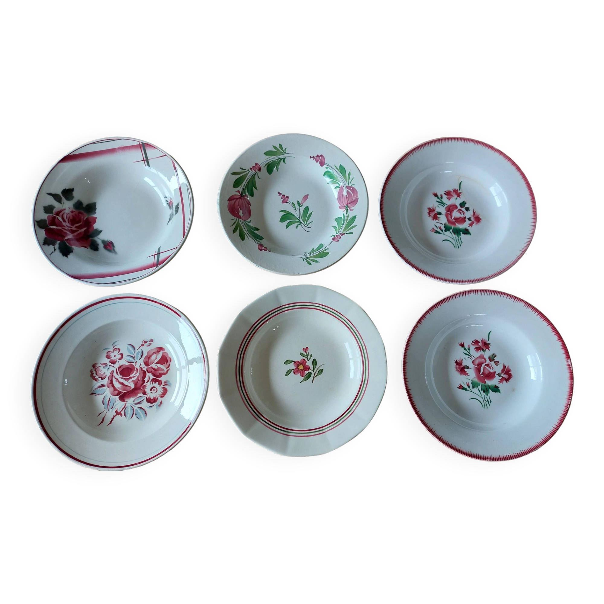 mismatched lot 6 stamped soup plates
