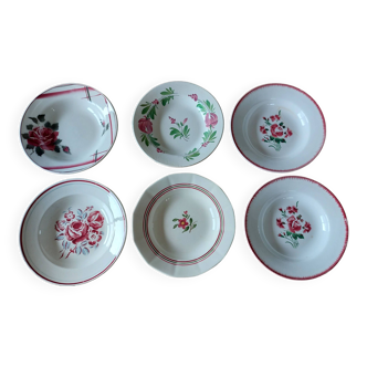 mismatched lot 6 stamped soup plates