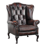 Cowhide leather Chesterfield wingback armchair in classic English style