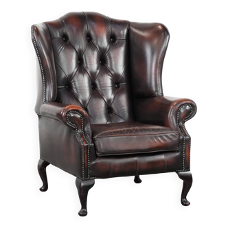 Cowhide leather Chesterfield wingback armchair in classic English style