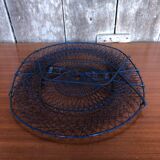 Old foldable blue metal basket, vintage handles