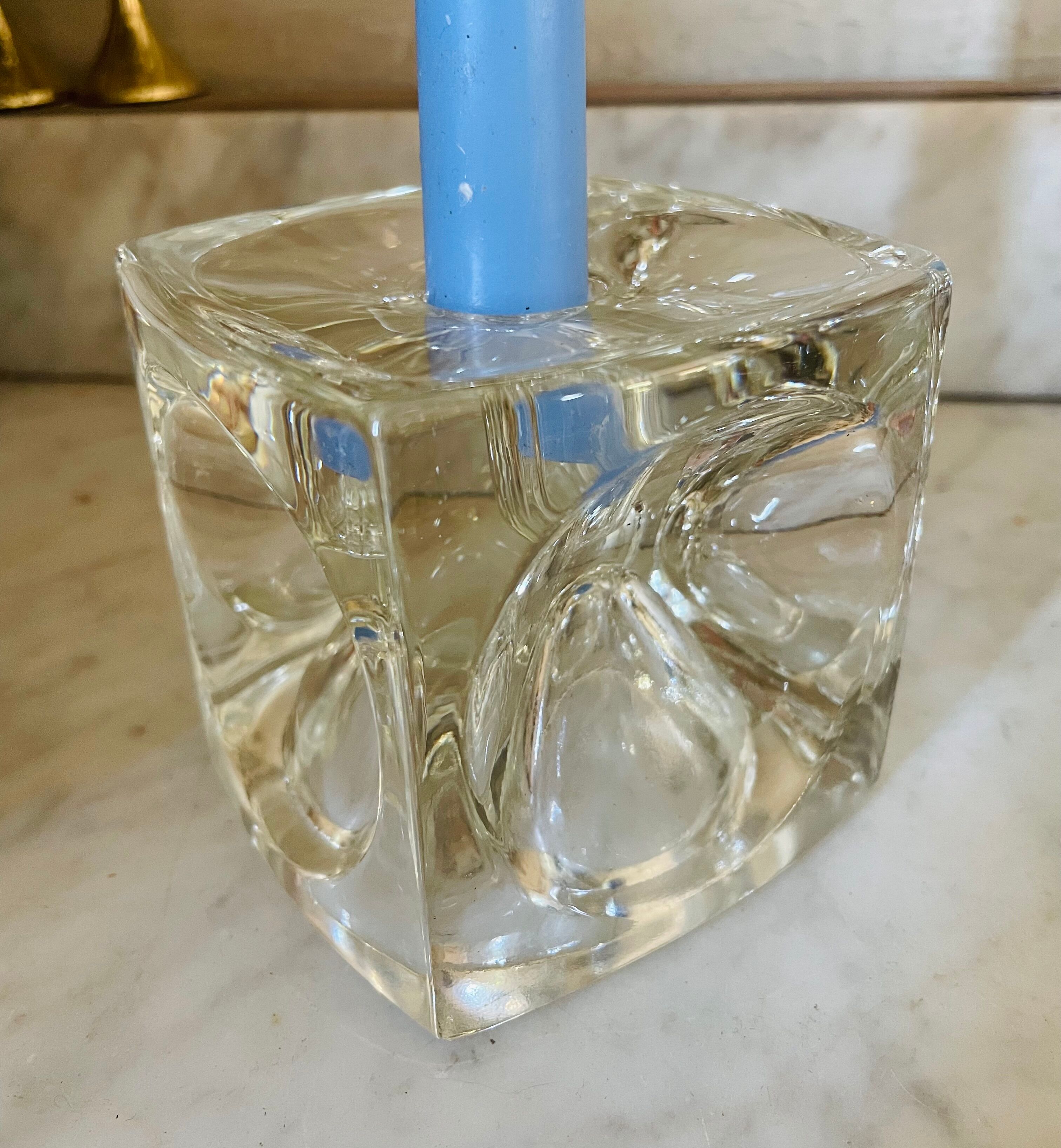 "Ice Cube" candle holders in solid glass attributed to Peill & Putzler - All
