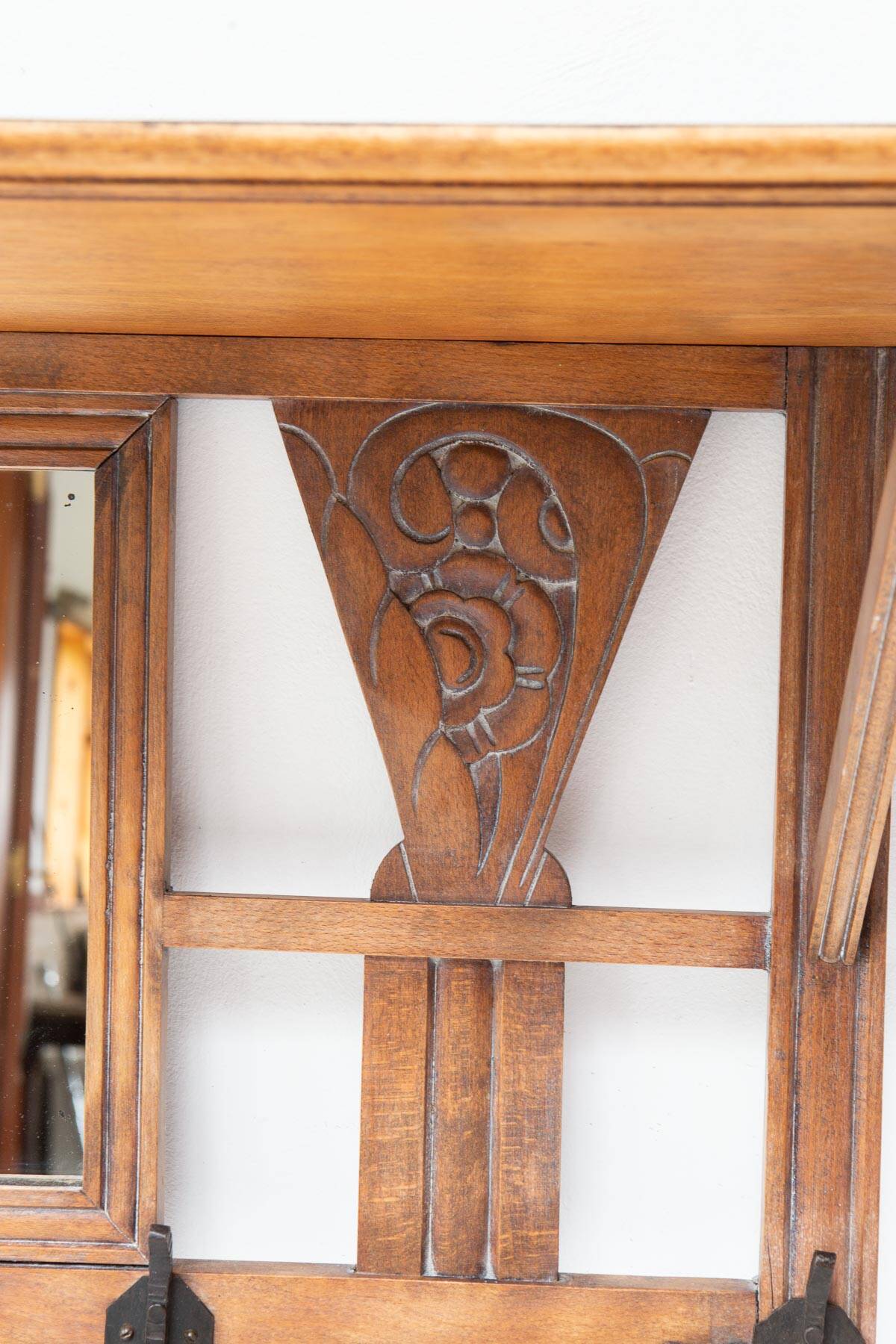 Antique French coat rack with mirror in art deco style circa 1930