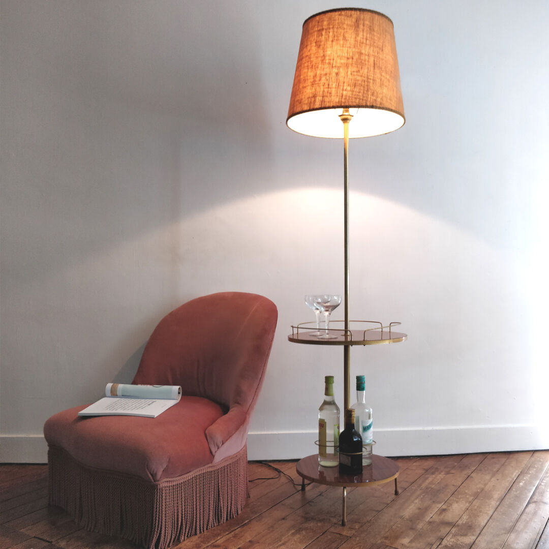 Lampadaire bar vintage formica et doré