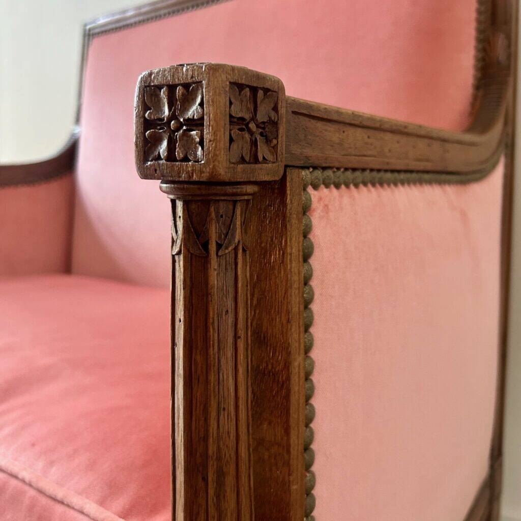 Large pink velvet armchair