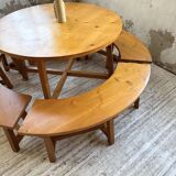 Set of round table and 4 rounded benches, 1950