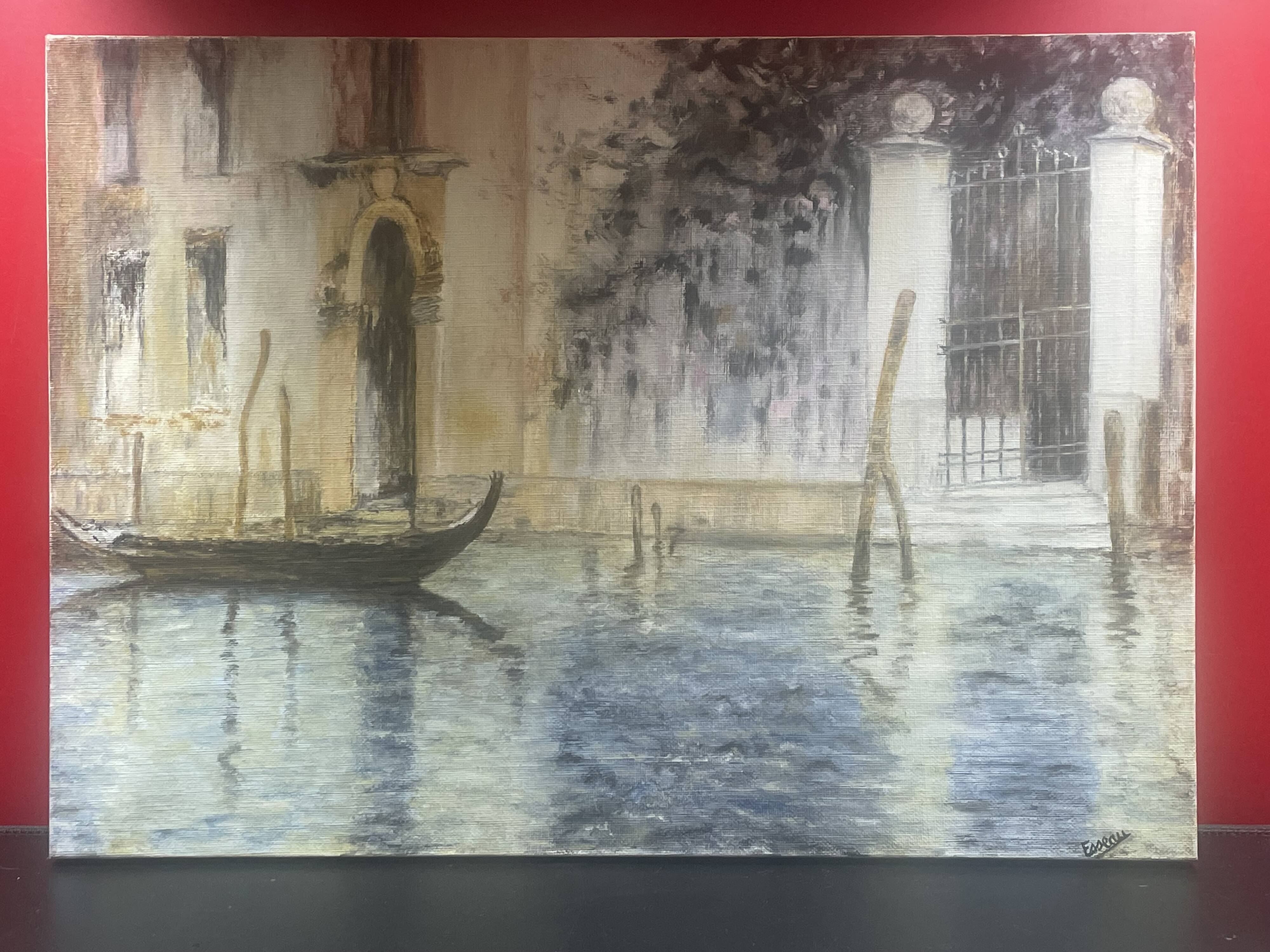 Oil on canvas, Gondola in Venice, signed Esseau