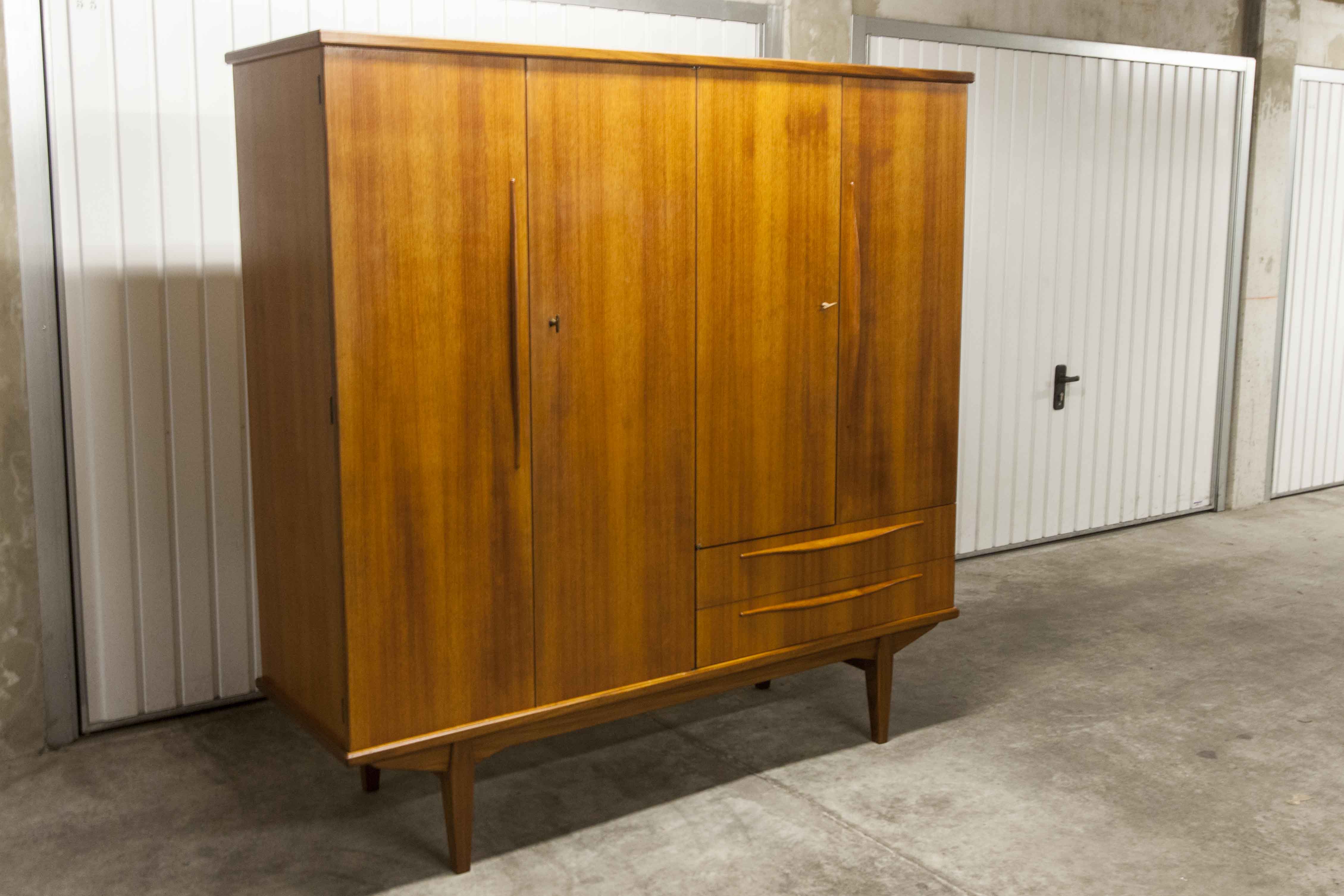 Scandinavian teak cabinet 4 doors 2+1 drawers wardrobe 1960