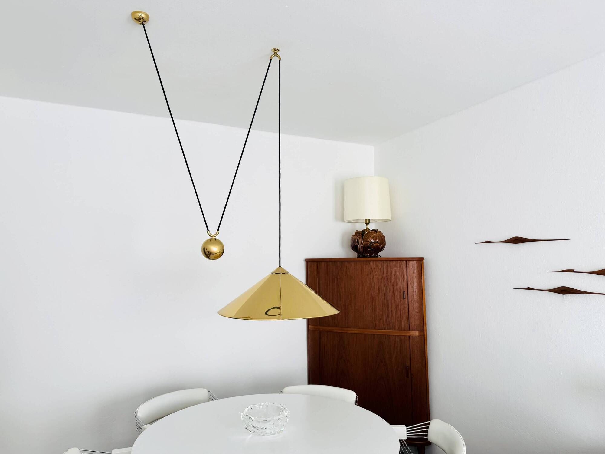 Adjustable Brass Keos Pendant Lamp with Counterweight by Florian Schulz