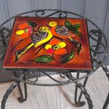 Wrought iron stool and Vallauris pottery signed Leduc.