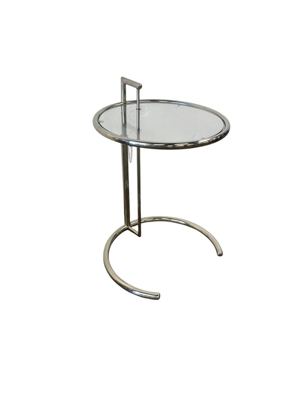 Vintage adjustable chrome side table with smoked glass.