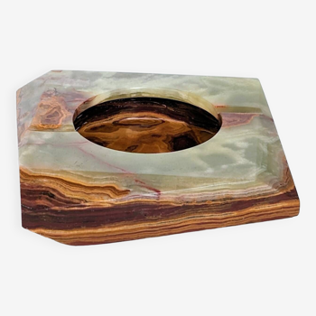 Ashtray carved in green and brown veined marbled Onyx