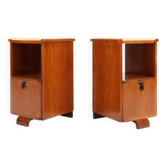 Paire de tables de chevet Art Déco françaises avec plateau en marbre, vers 1925