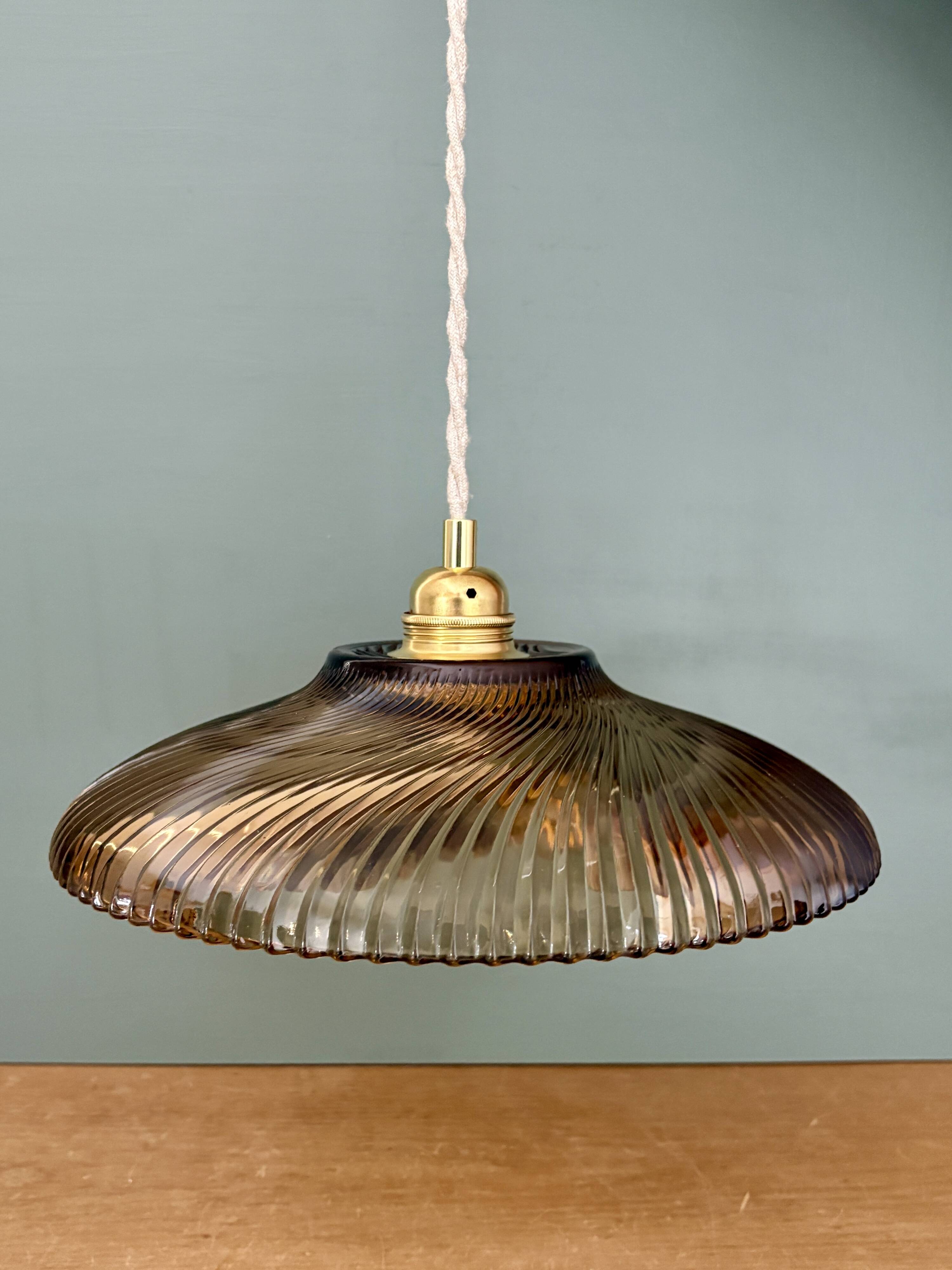 Vintage amber molded glass lampshade pendant light - tableware collection -