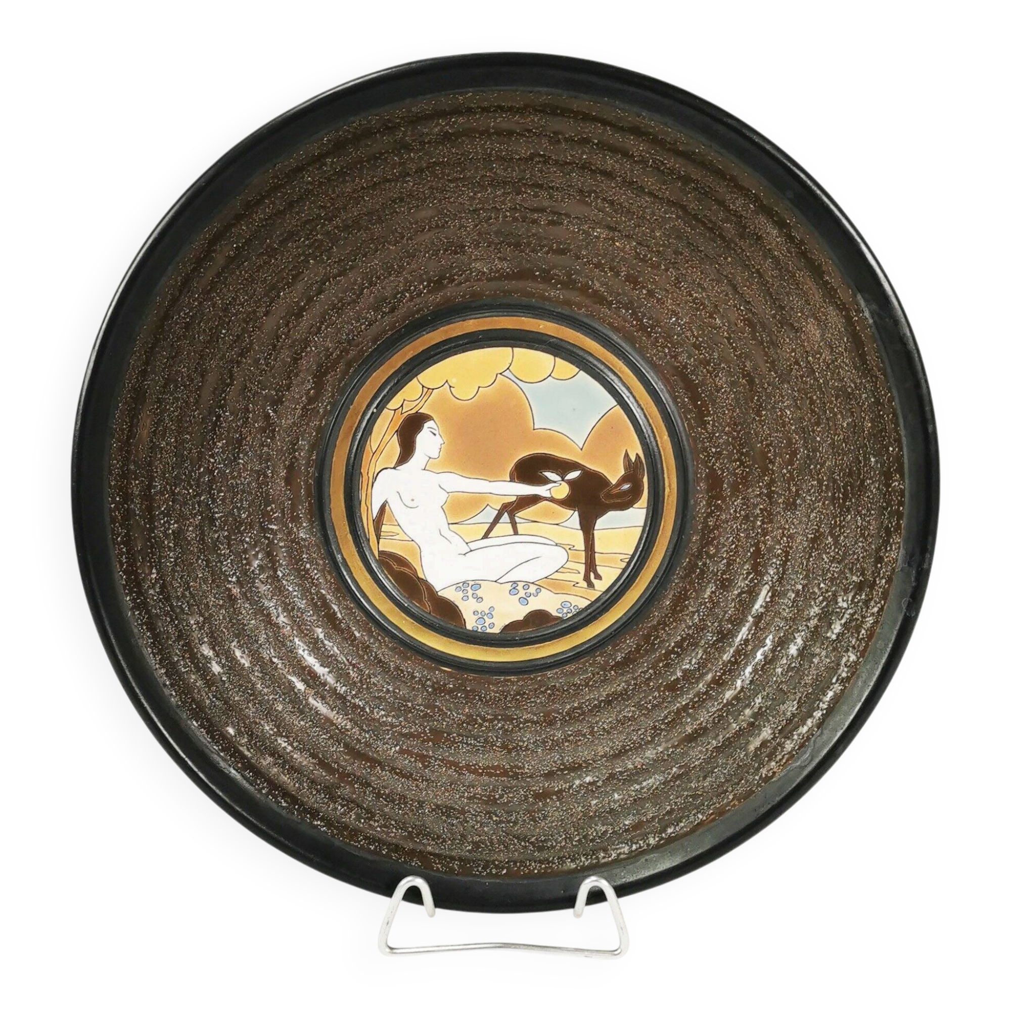 Large Art Deco ceramic plate, designed by Raymond Chevallier for Boch Frère