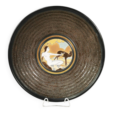 Large Art Deco ceramic plate, designed by Raymond Chevallier for Boch Frère