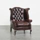 Brown Cowhide Leather Chesterfield Wingback Chair