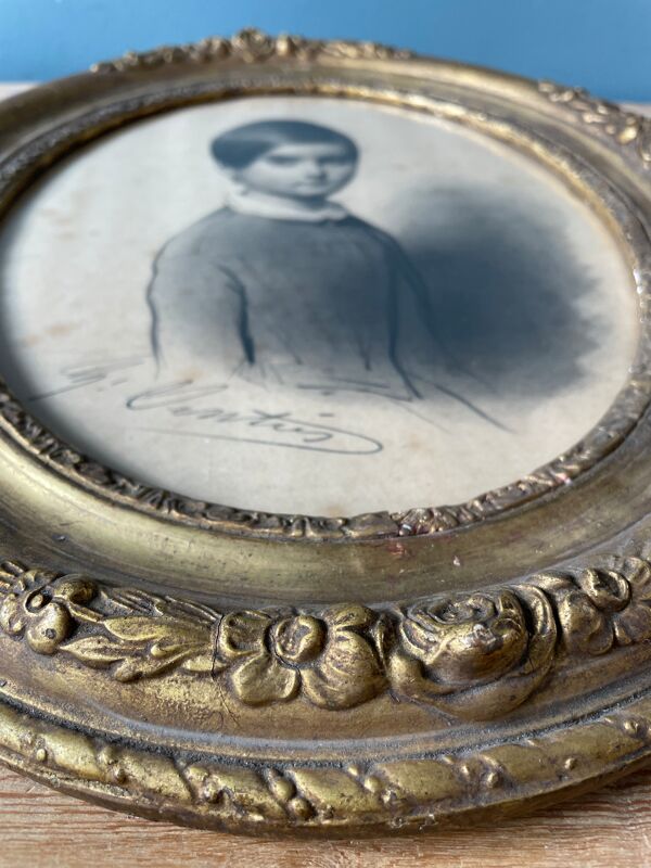 Tableau médaillon dessin portrait XIXème