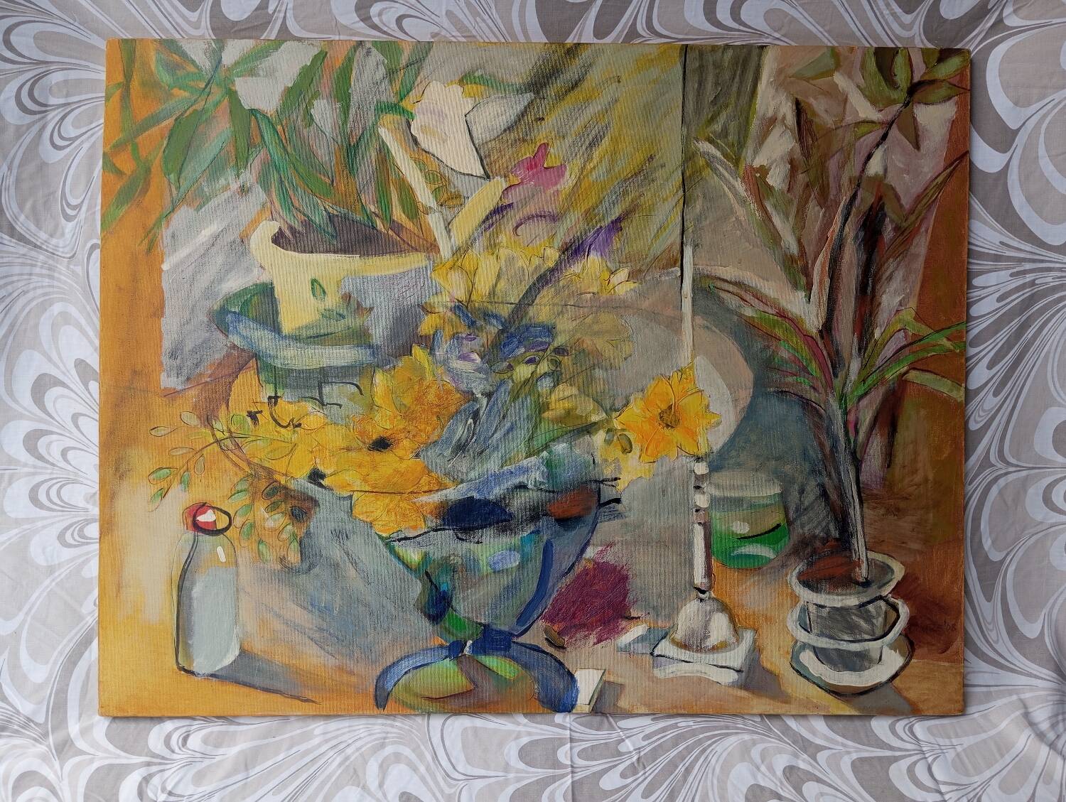 Contemporary floral composition signed