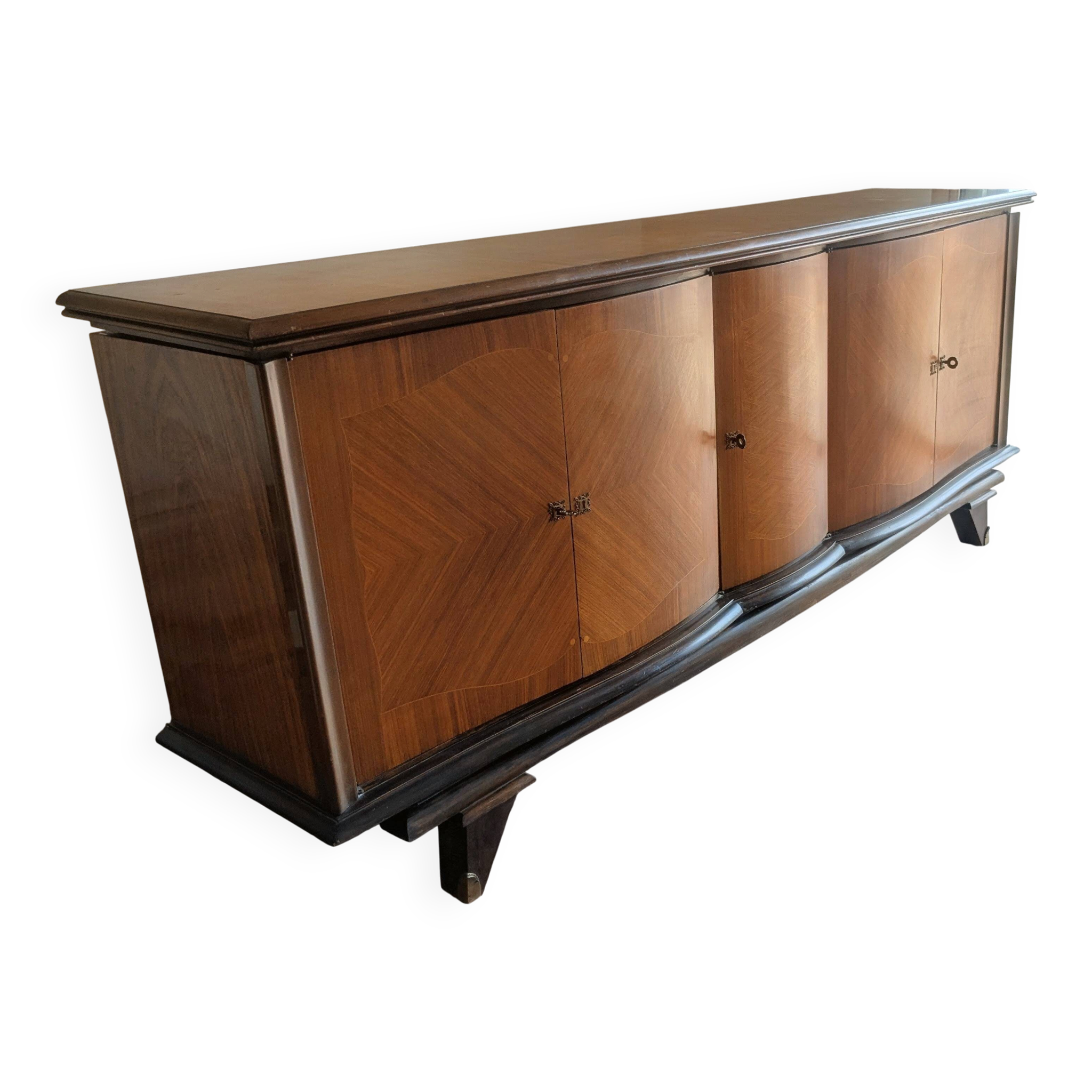 Enfilade-Buffet Vintage Louis XVI Modernised. Chevron Marquetry.