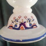 Old Rouen style earthenware candle holder decorated with flower basket 25 cm