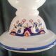 Old Rouen style earthenware candle holder decorated with flower basket 25 cm