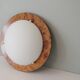 Vintage ceiling lamp, glass and faux bois de loupe, Spain 1970