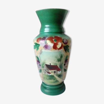 Opaline vase decoration thought landscape house late 19th