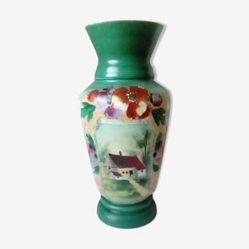 Vase en opaline décor  pensees paysage maison fin 19 eme