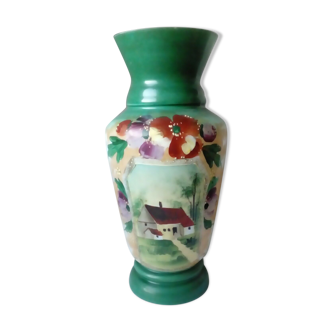 Vase en opaline décor  pensees paysage maison fin 19 eme