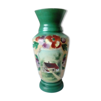 Opaline vase decoration thought landscape house late 19th