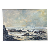 Tableau, huile sur toile "Plage de Varangeville" par Roger Rozet (1915-2001) Normandie