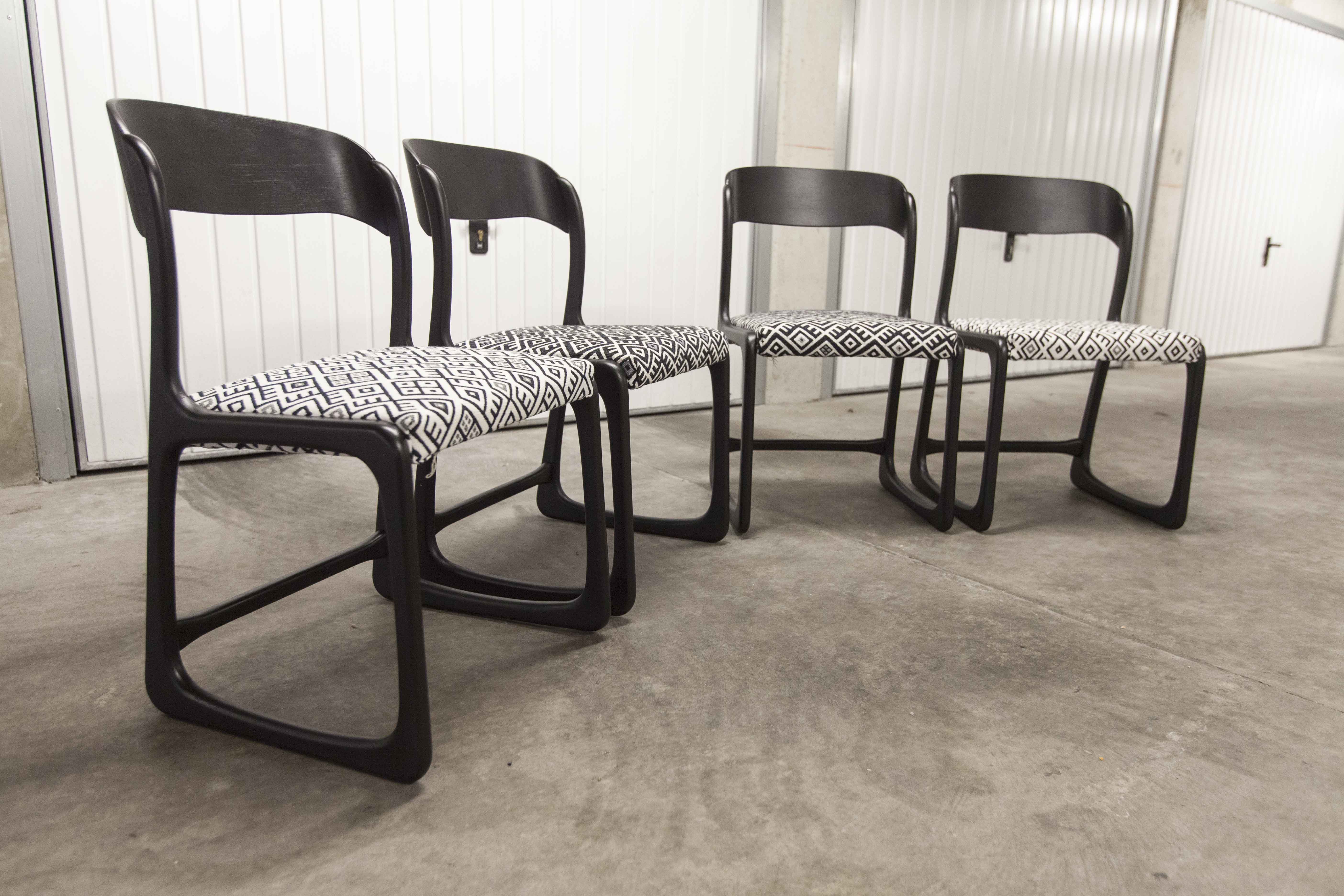 Lot of 4 Baumann chairs flat sled restored