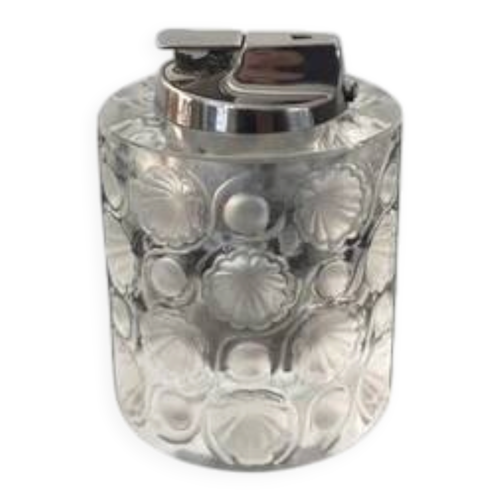 1970s Lalique crystal "Tokyo" table lighter signed. Made in France