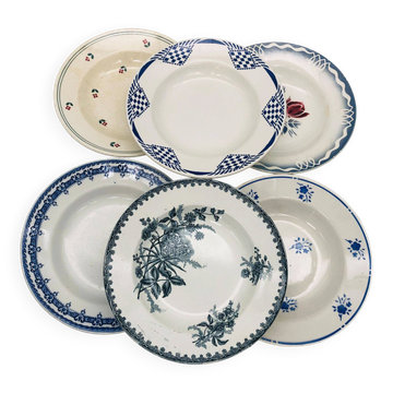 Set of 6 mismatched deep plates.