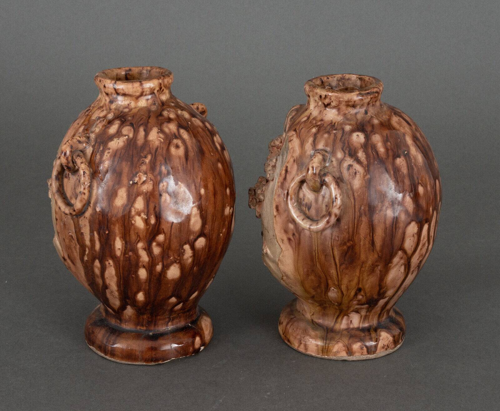 Pair of Banko Ware vases from China ceramic temple and pagoda decor