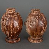 Pair of Banko Ware vases from China ceramic temple and pagoda decor
