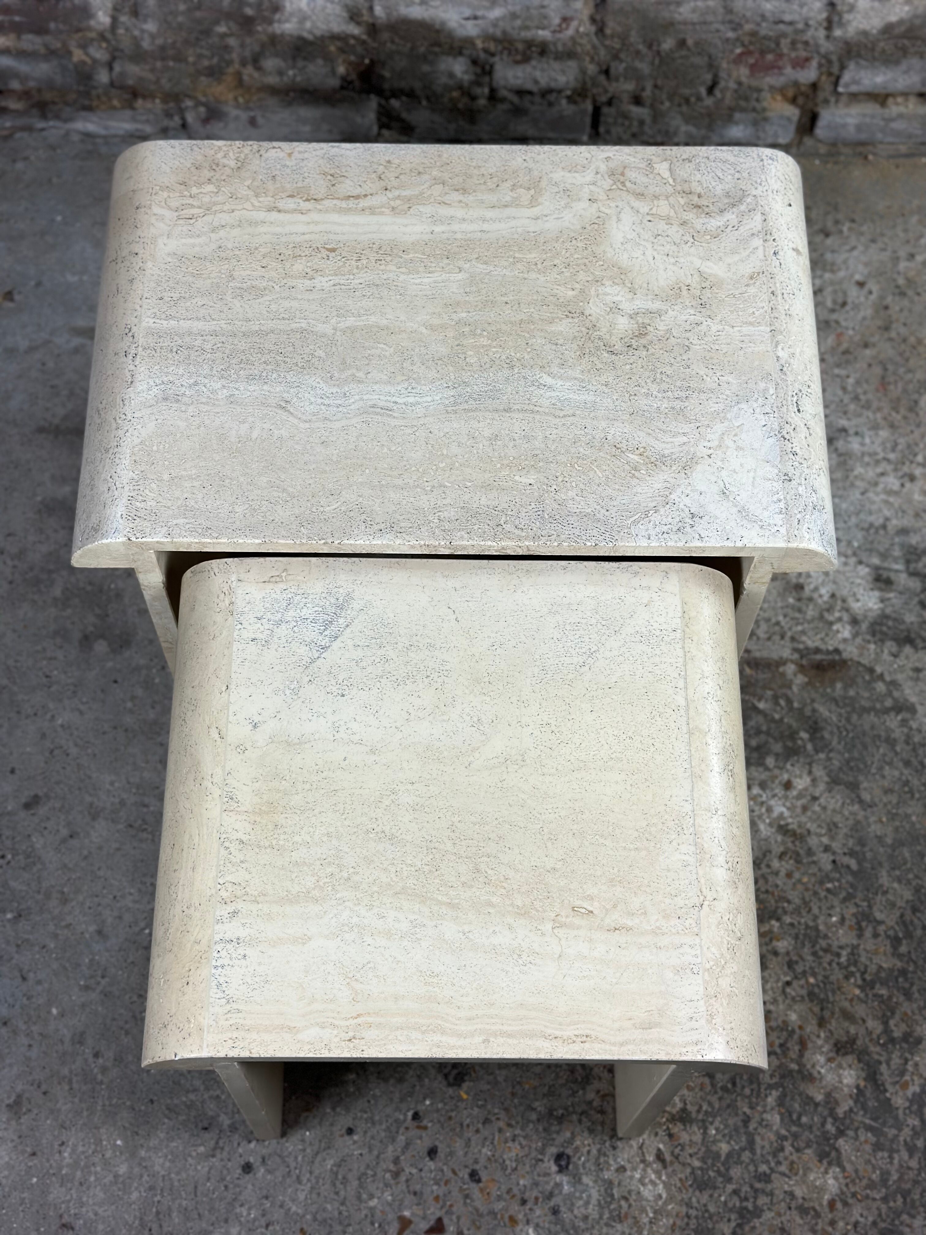 Artelano nesting tables in vintage travertine 1970