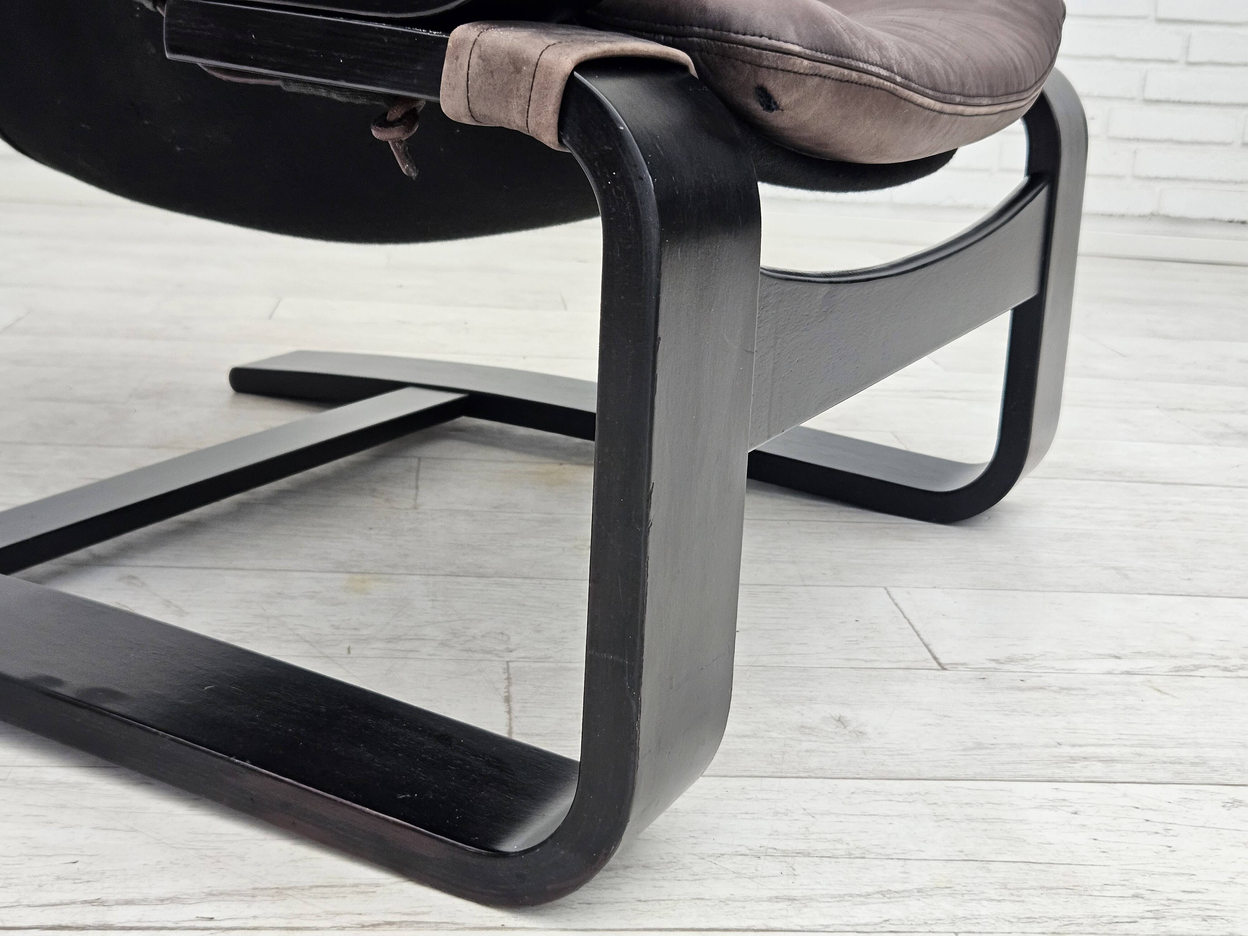 Chaise longue kroken, années 1970, design suédois par ake fribyter pour nelo, état d'origine.