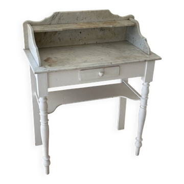 Bureau coiffeuse en bois et marbre shabby chic