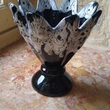 Vase en grès noir et blanc flamme grand feu