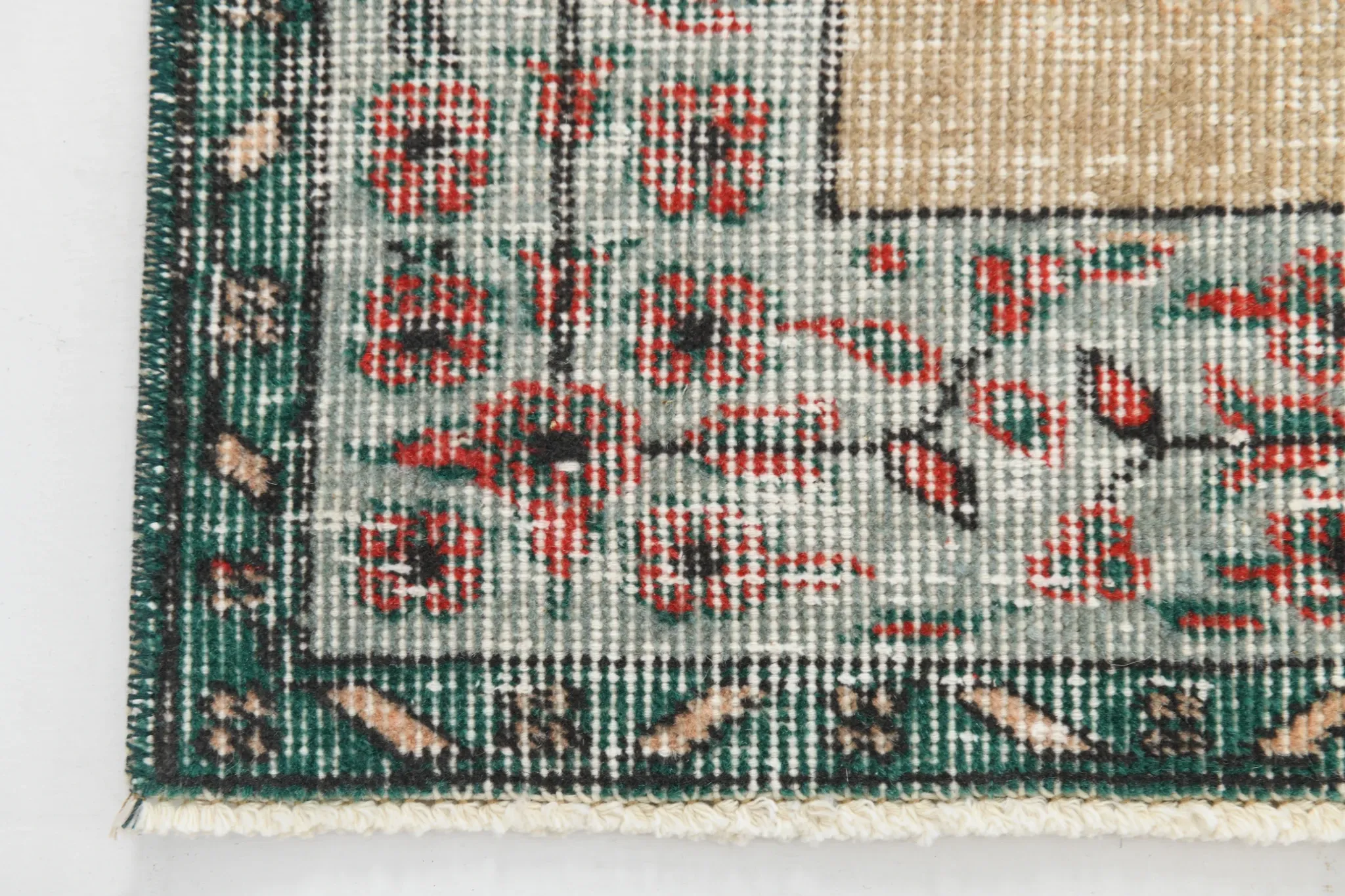 Dusty Red & Green Turkish Vintage Rug, Persian Style Oriental Carpet,