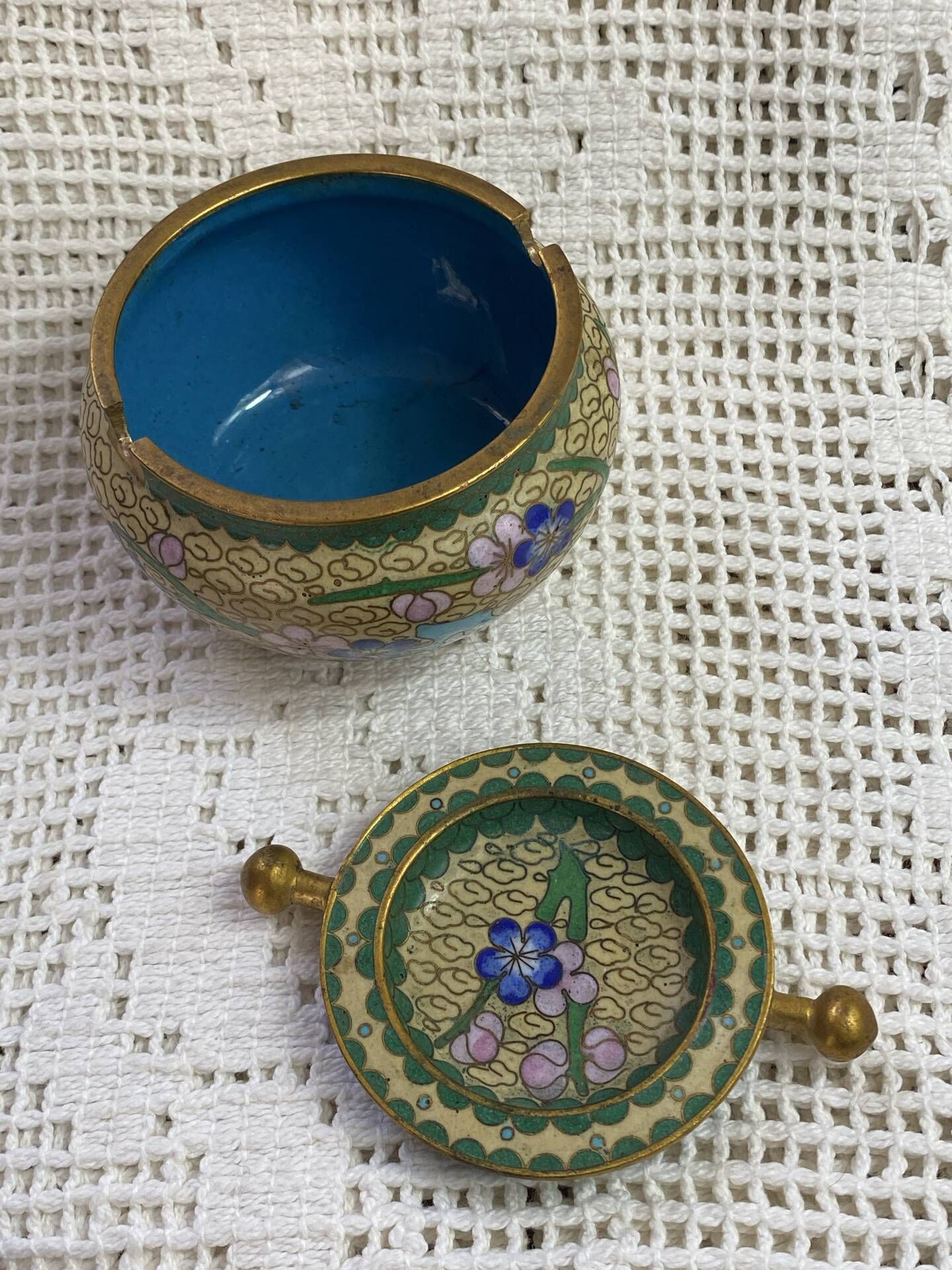 Enamelled brass ashtray