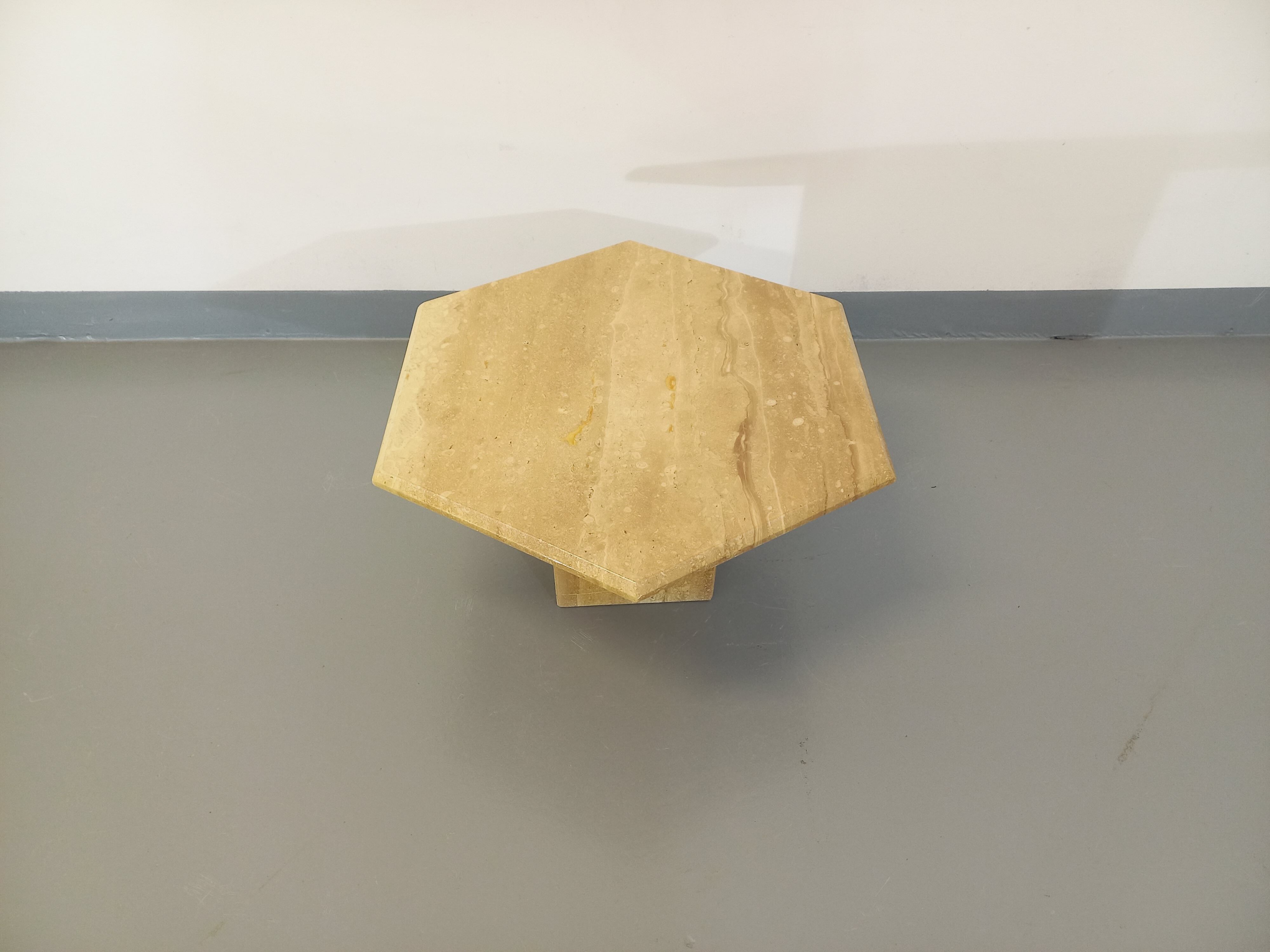 Vintage travertine hexagonal coffee table from the 70s 80s