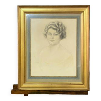 Gaston de Cirmeuse (1886-1963) : Portrait de jeune femme au fusain vers 1920