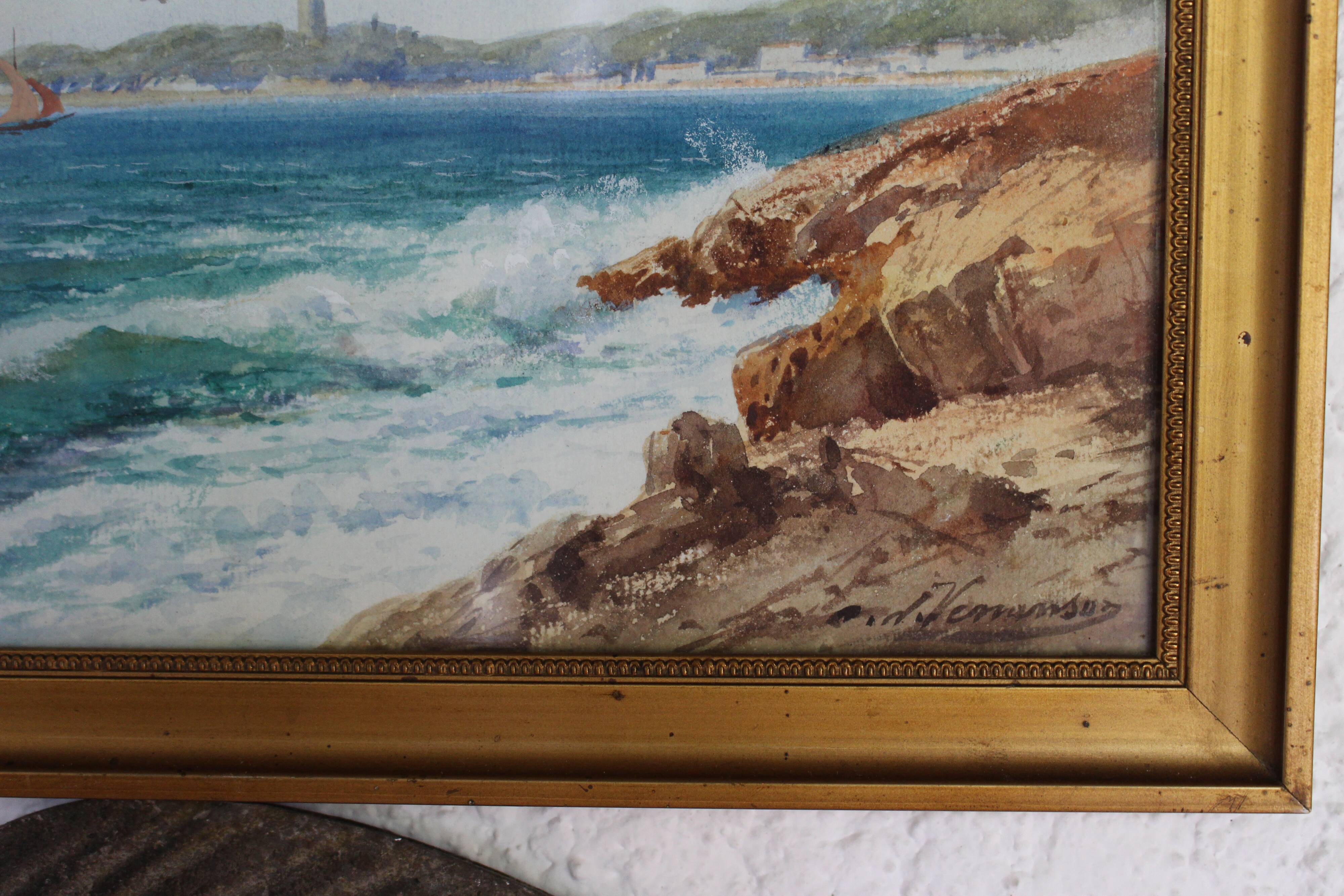 Aquarelle sur carton ou bois épais signée