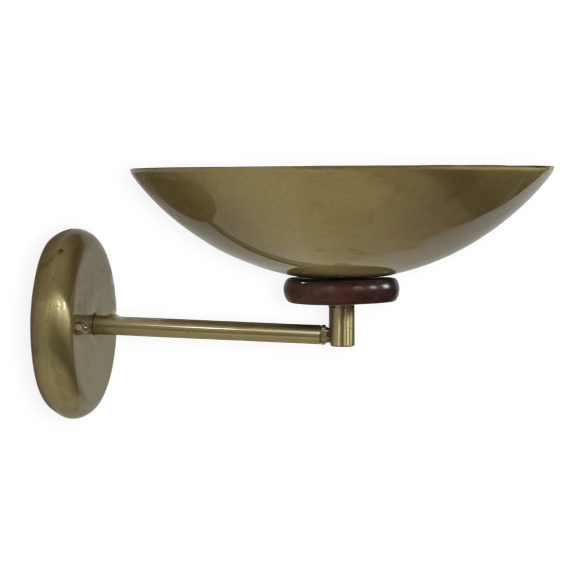 Vintage adjustable wall light, brass and wood, France 1970.