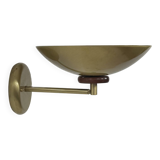 Vintage adjustable wall light, brass and wood, France 1970.