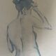 Blue watercolor painting signed female nude