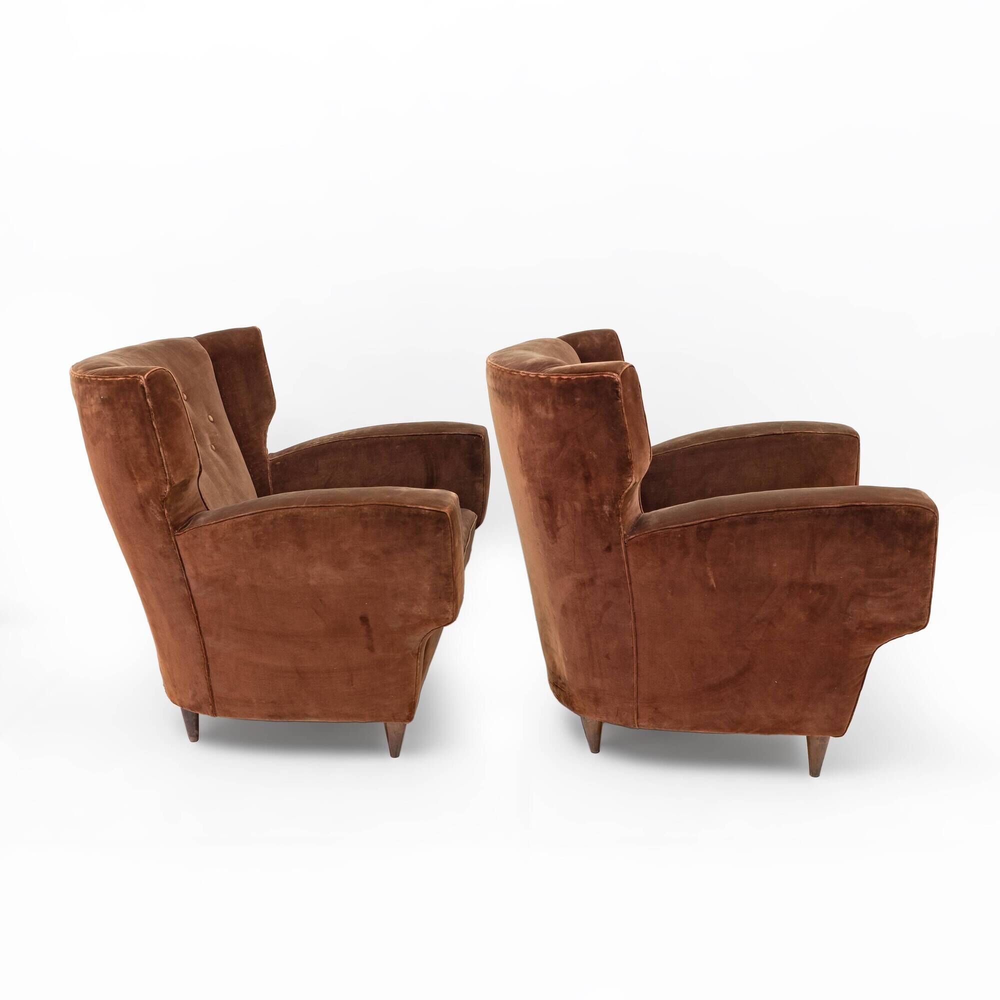 Melchiorre Bega Italian Mid-Century Velvet Armchairs, 1950s, Pair